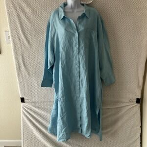 NWT The Drop 100% Linen Dress 5X Blue Pockets Lagenlook Breathable Coastal